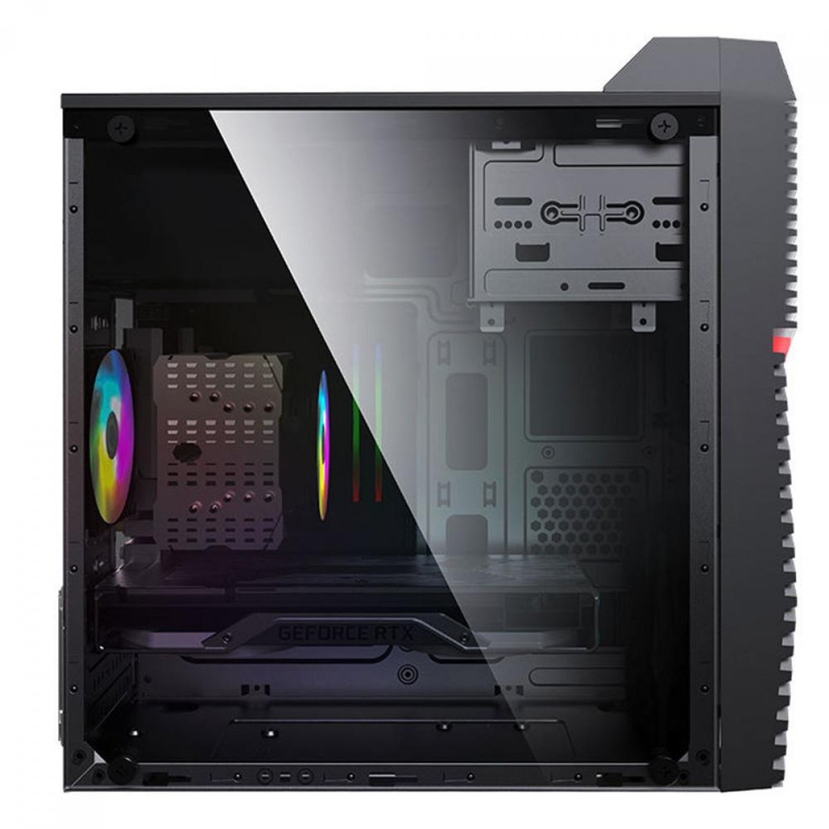 Gabinete PowerX 6507TG, Mini Tower, Black, Com Fita Led RGB, mATX, Com Fan