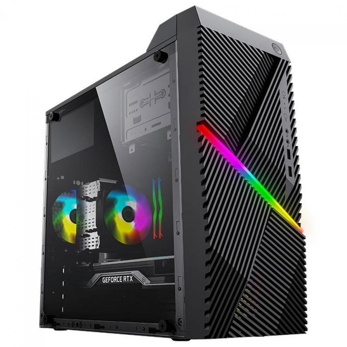 Gabinete PowerX 6507TG, Mini Tower, Black, Com Fita Led RGB, mATX, Com Fan