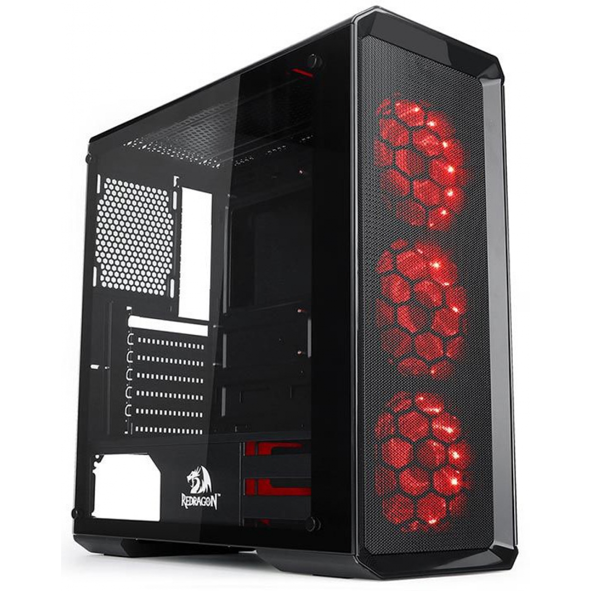 Gabinete Gamer Redragon, Grimlock RGB, Mid Tower, Vidro Temperado, Black, Sem Fonte, Com 3 Fans