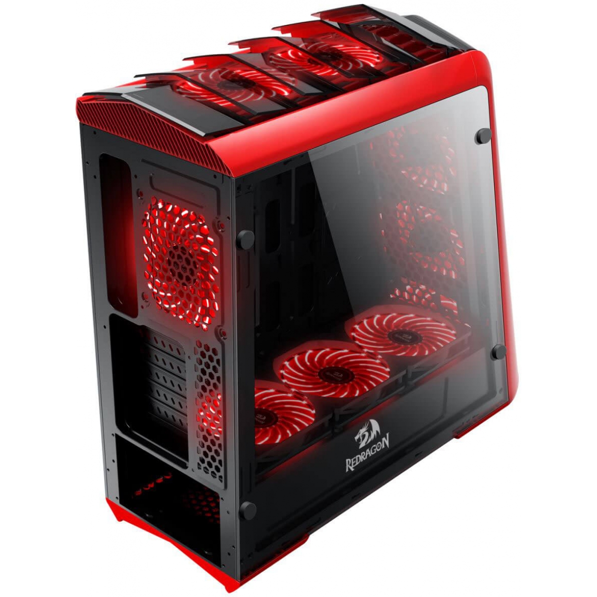 Gabinete Gamer Redragon Jetfire, Mid Tower, Com 3 Fans RGB, Vidro Temperado, Black-Red, Sem Fonte, RD-GC-701