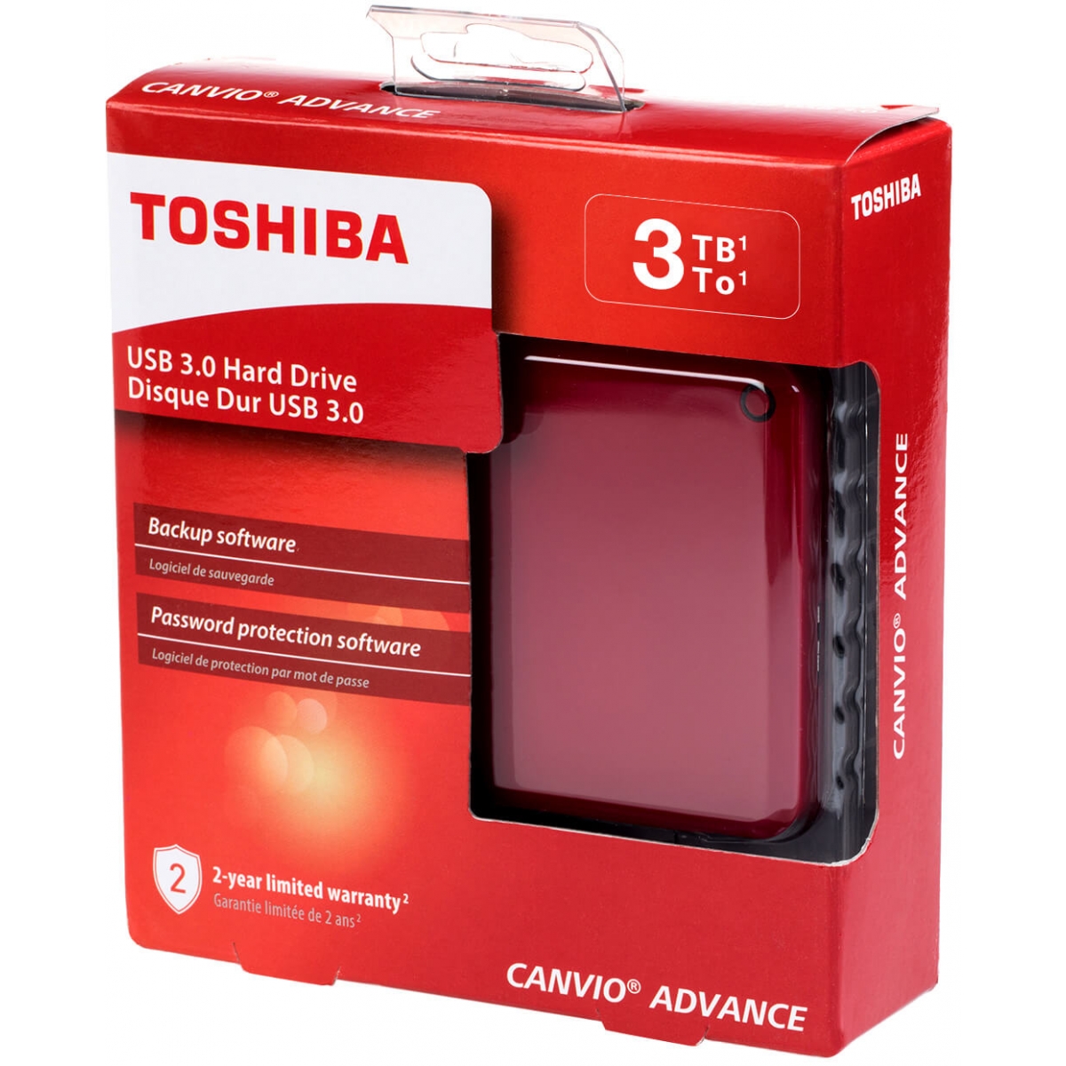 HD Externo Portátil Toshiba Canvio Advance 3TB HDTC930XR3CA USB 3.0 Vermelho