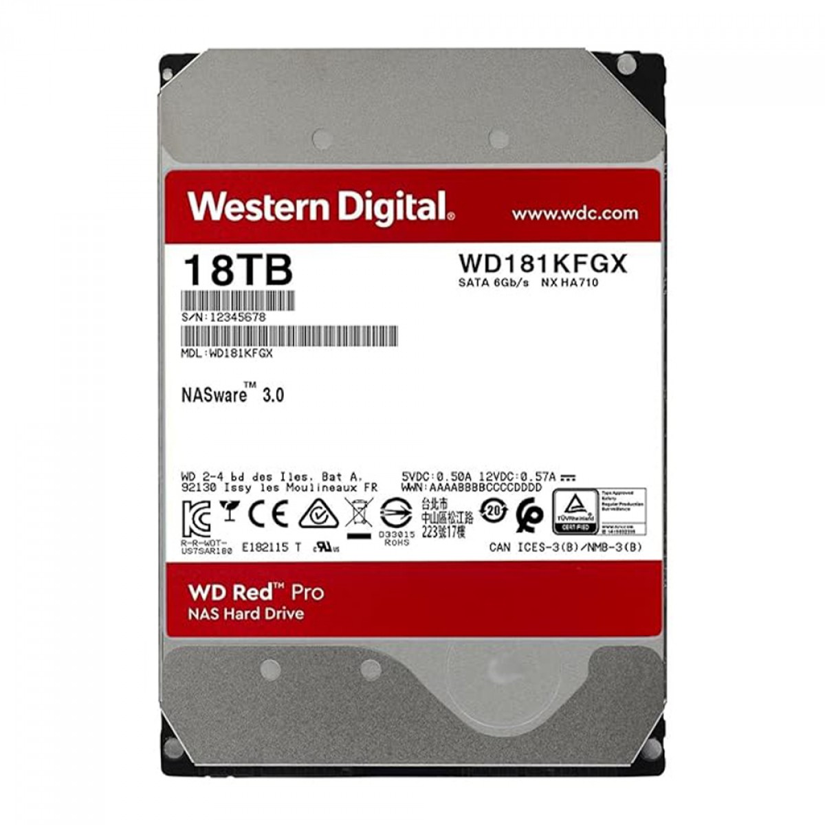 HD WD Red Pro, 18TB, SATA, 7200RPM, 512MB, NAS, 3.5, WD181KFGX