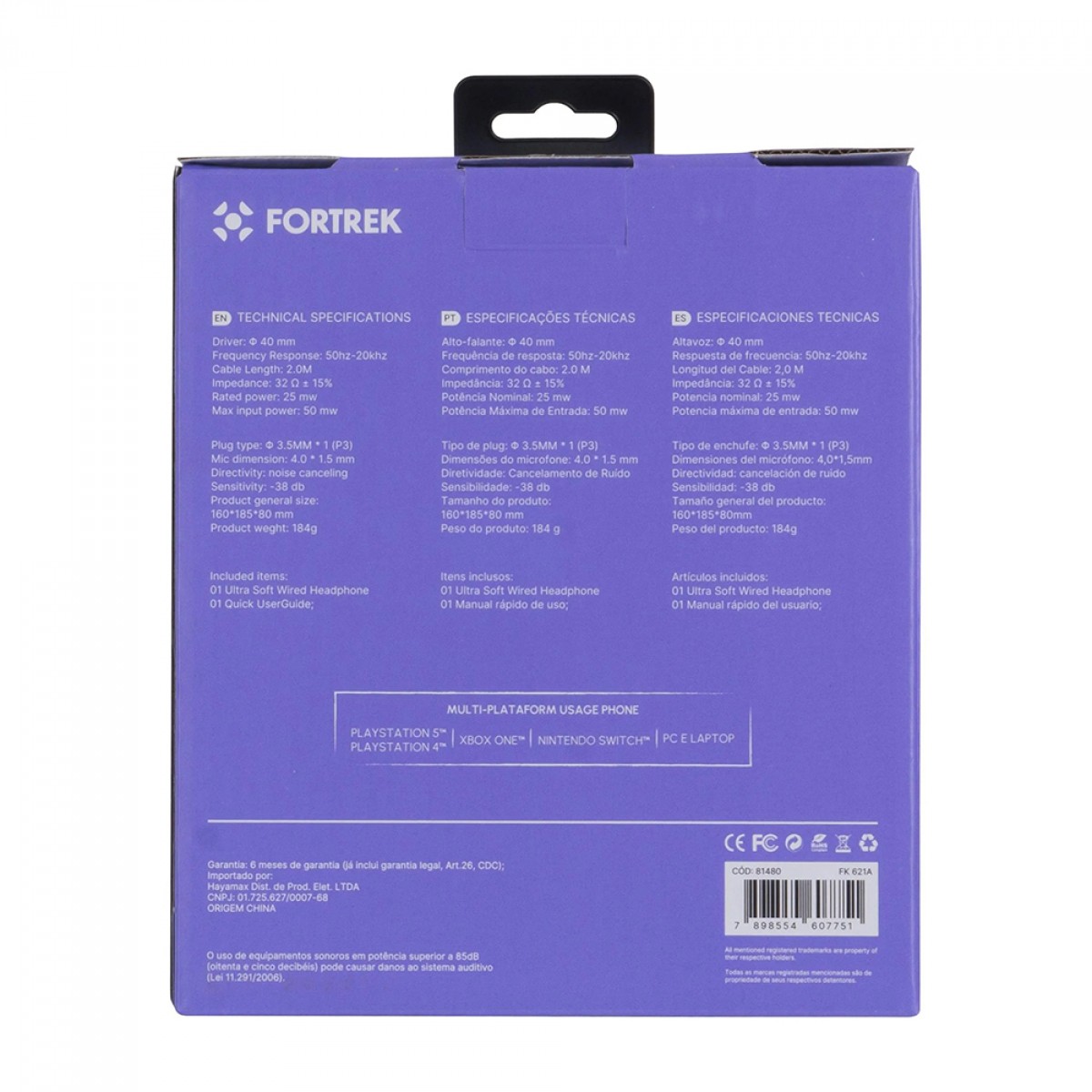 Headphone Fortrek, P3, Preto, FK621A PT