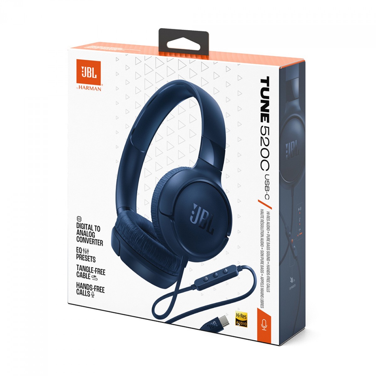 Headphone JBL Tune 520C, USB-C, Drivers de 32mm, Pure Bass, Azul, JBLT520CBLU