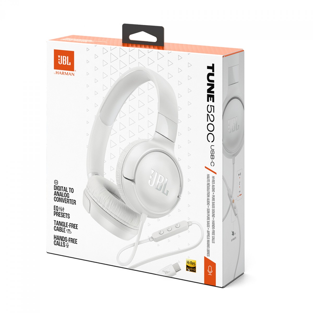 Headphone JBL Tune 520C, USB-C, Drivers de 32mm, Pure Bass, Branco, JBLT520CWHT