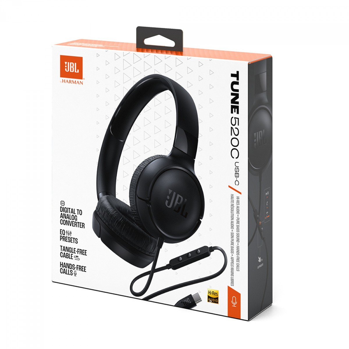 Headphone JBL Tune 520C, USB-C, Drivers de 32mm, Pure Bass, Preto, JBLT520CBLK