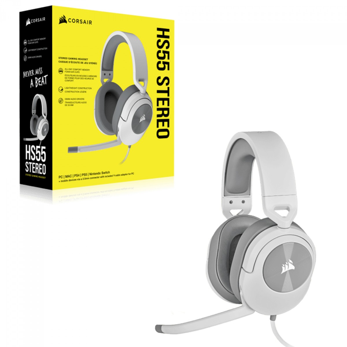 Headset Gamer Corsair HS55 Stereo, Drivers de 50mm, 3.5mm, Branco, CA-9011261-NA