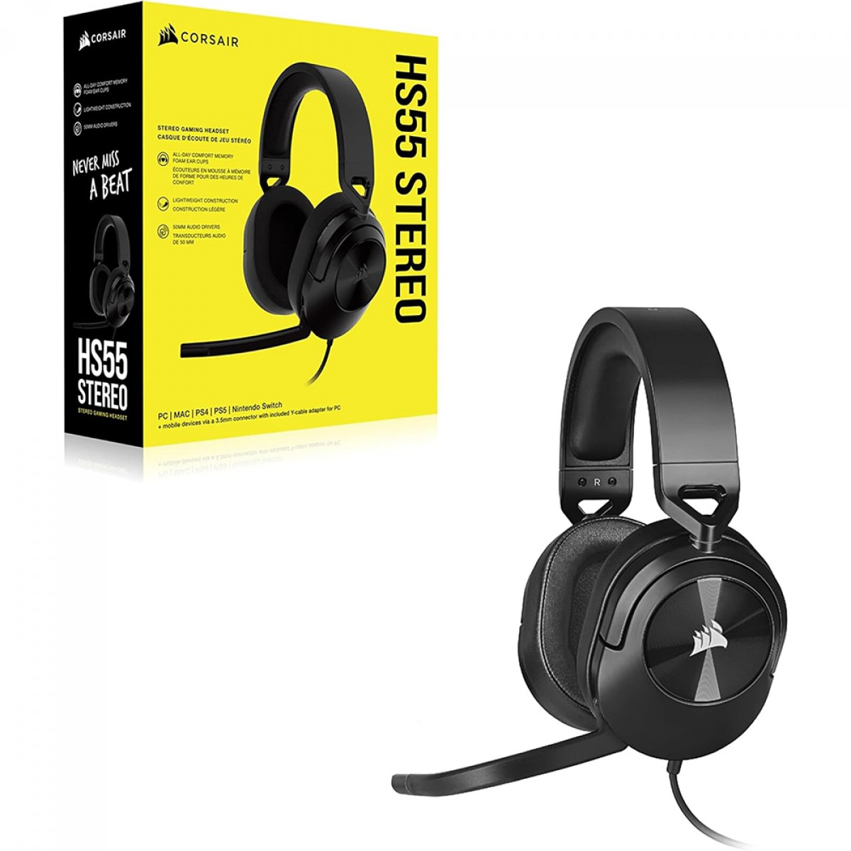 Headset Gamer Corsair HS55 Stereo, Drivers de 50mm, 3.5mm, Carbono, CA-9011260-NA