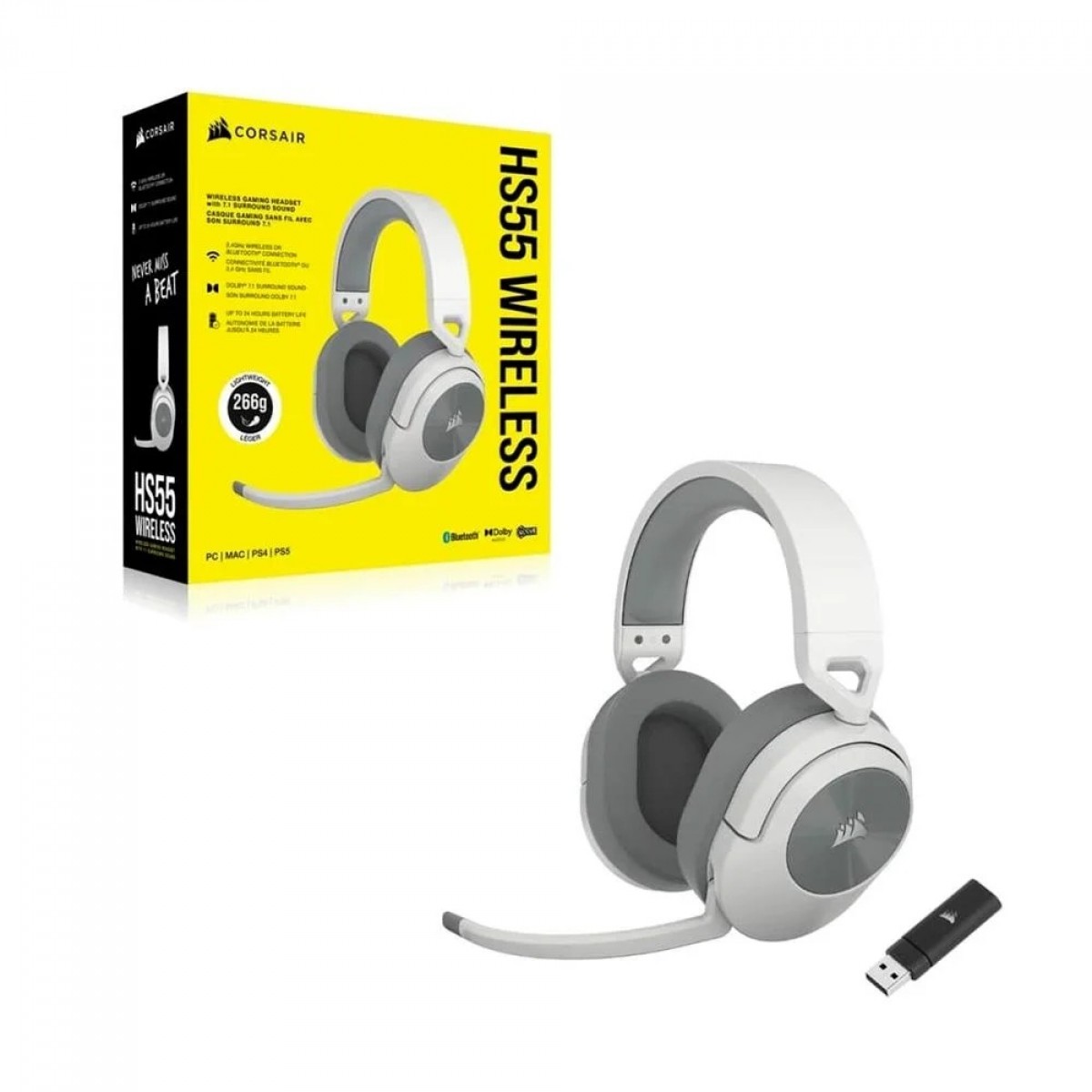 Headset Gamer Corsair HS55 Wireless, Bluetooth, Drivers de 50mm, 7.1 Surround, Branco, CA-9011281-NA