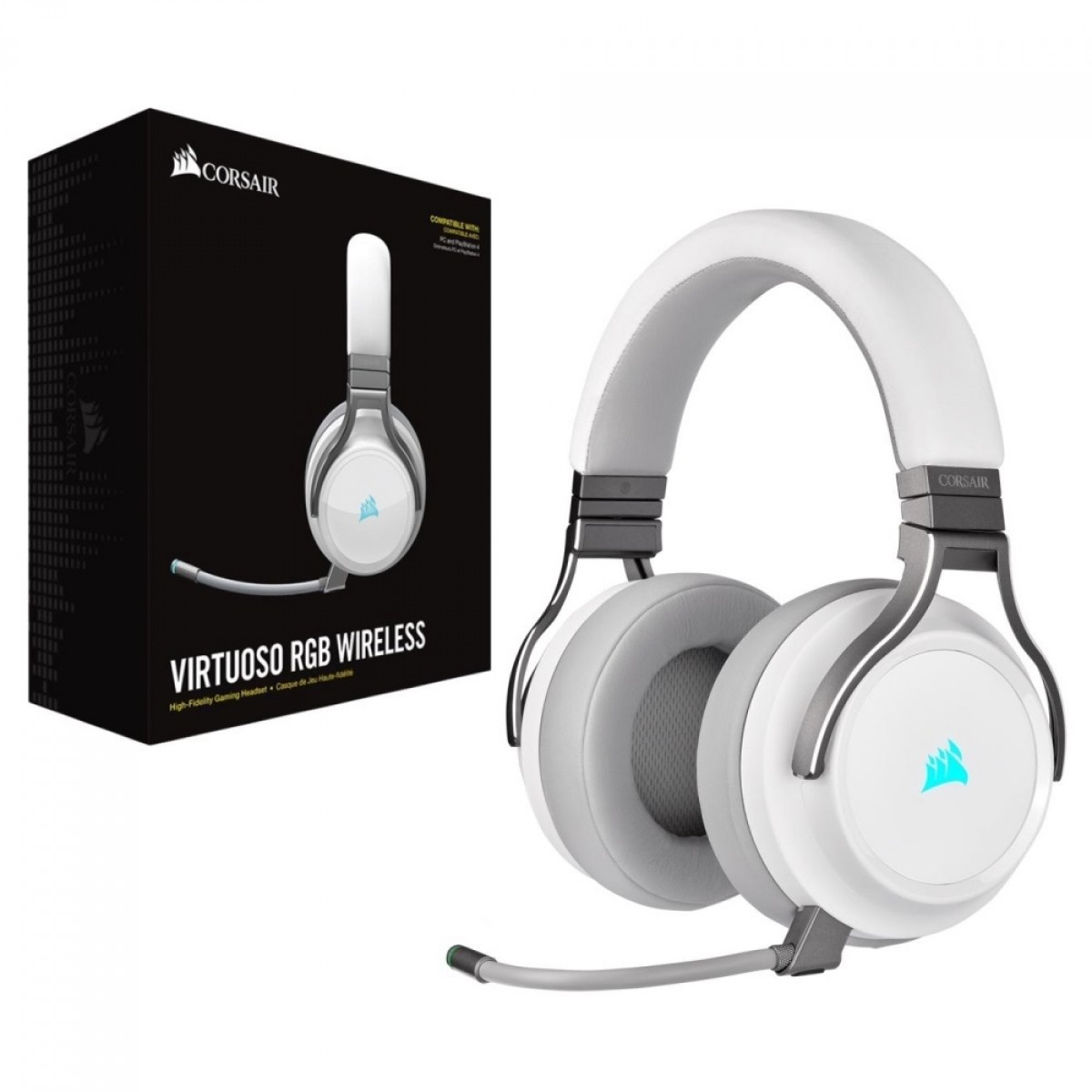 Headset Gamer Corsair Virtuoso RGB Wireless, Sem fio/USB/3.5mm, Múltiplas Plataformas, White, CA-9011186-NA