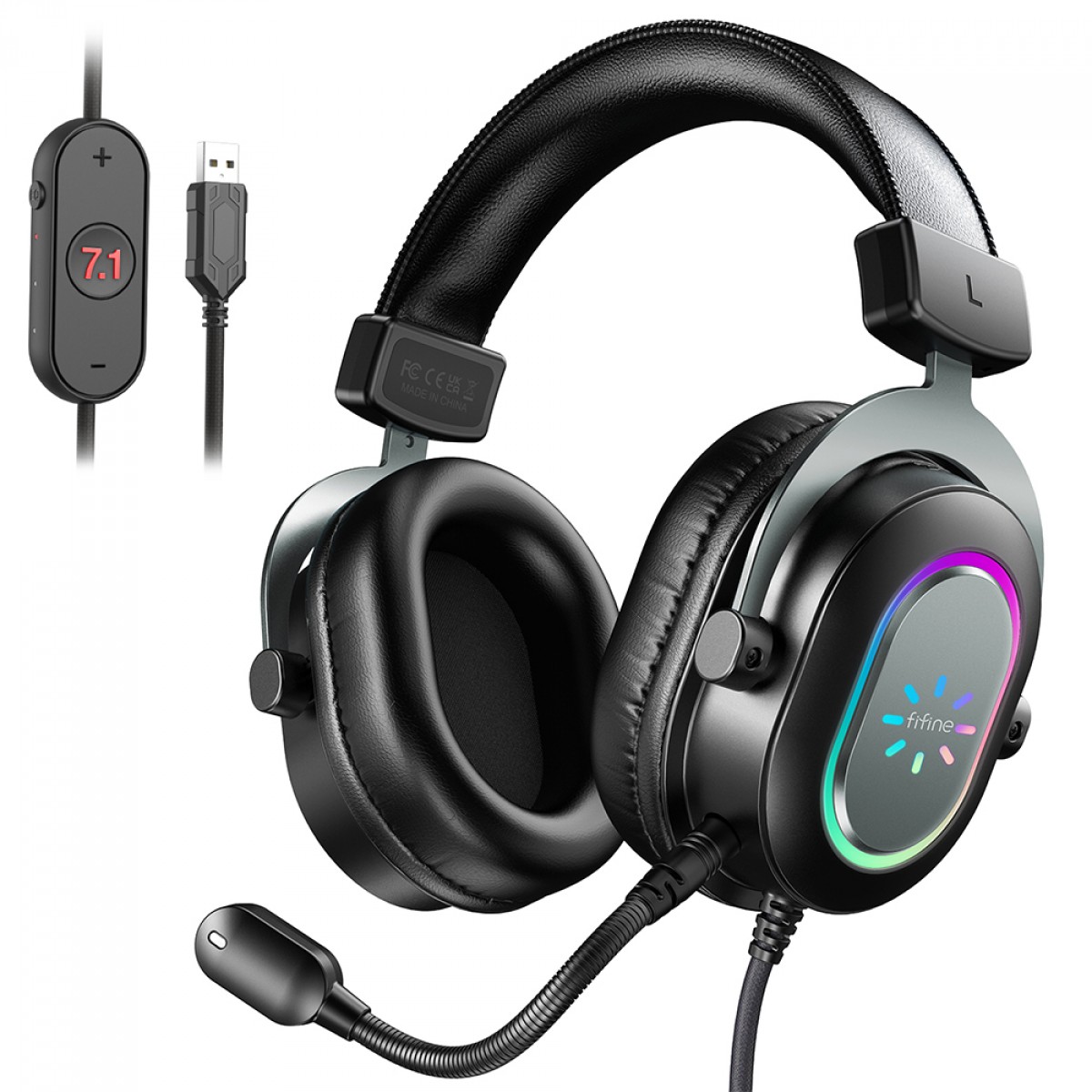 Headset Gamer Fifine H6G, 7.1 Surround, Drivers de 50mm, RGB, USB, Black