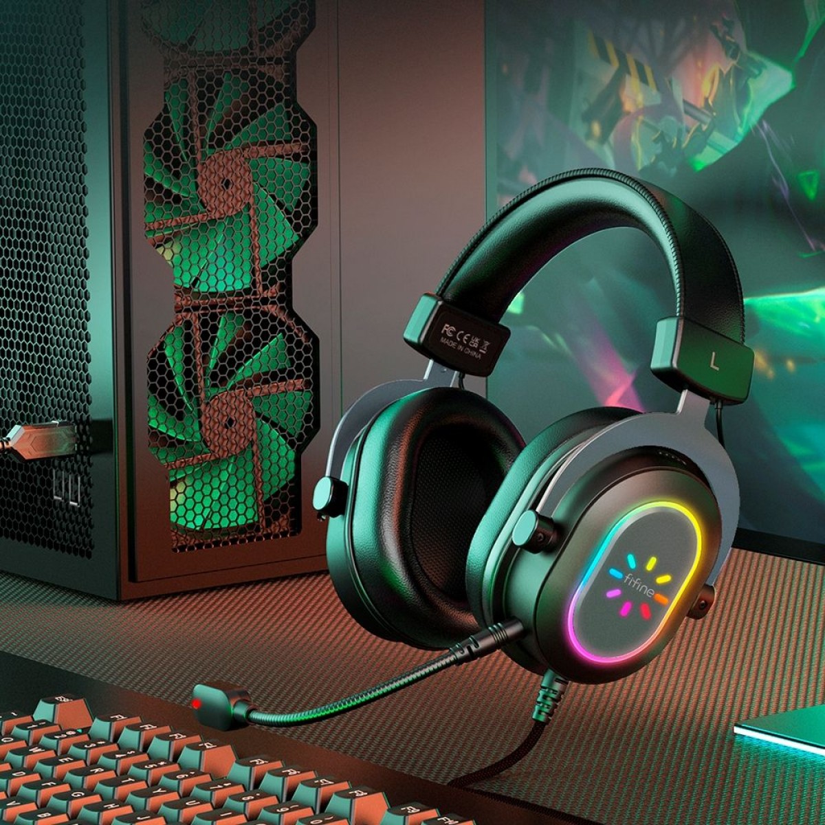 Headset Gamer Fifine H6G, 7.1 Surround, Drivers de 50mm, RGB, USB, Black