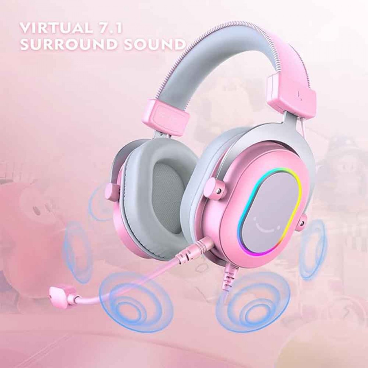 Headset Gamer Fifine H6P, 7.1 Surround, Drivers de 50mm, RGB, USB, Pink