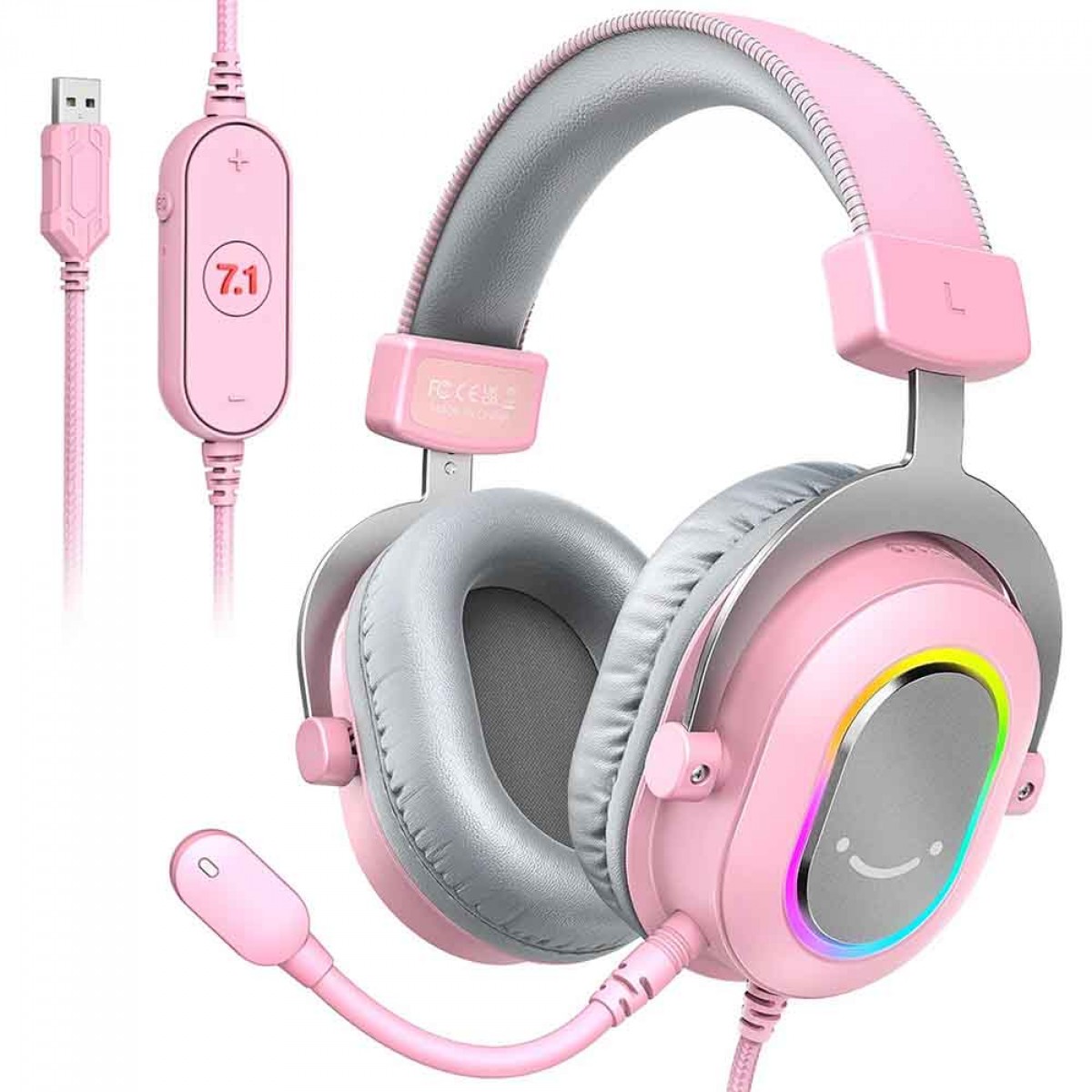 Headset Gamer Fifine H6P, 7.1 Surround, Drivers de 50mm, RGB, USB, Pink