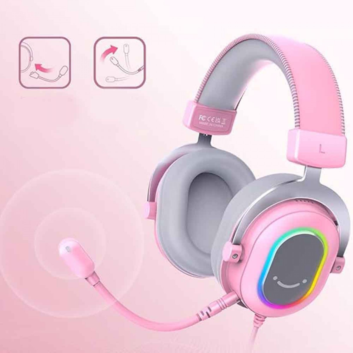Headset Gamer Fifine H6P, 7.1 Surround, Drivers de 50mm, RGB, USB, Pink