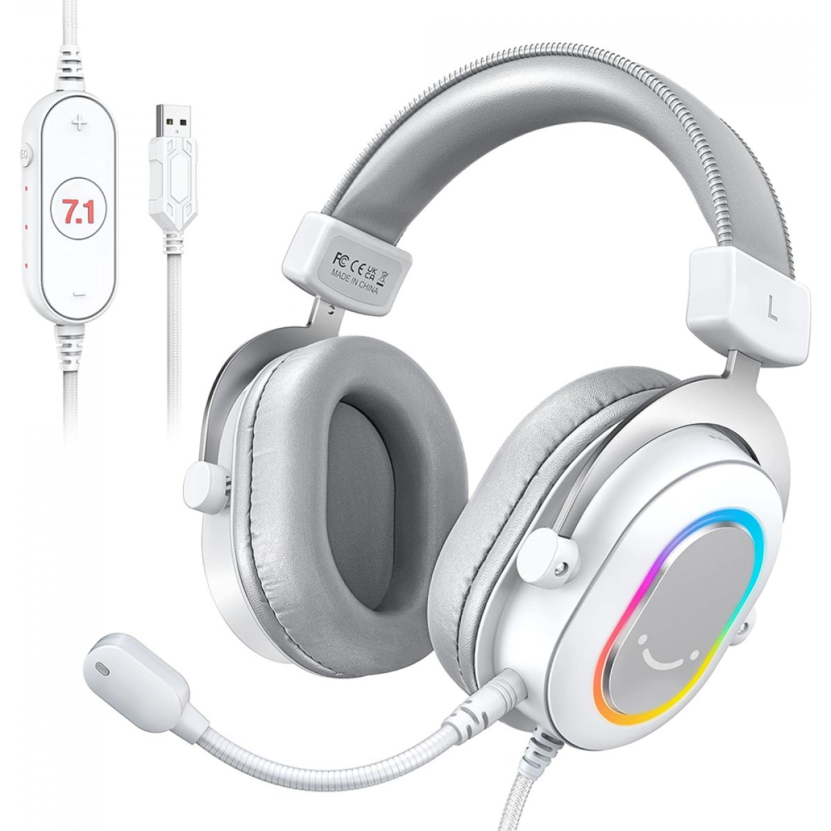 Headset Gamer Fifine H6W, 7.1 Surround, Drivers de 50mm, RGB, USB, White
