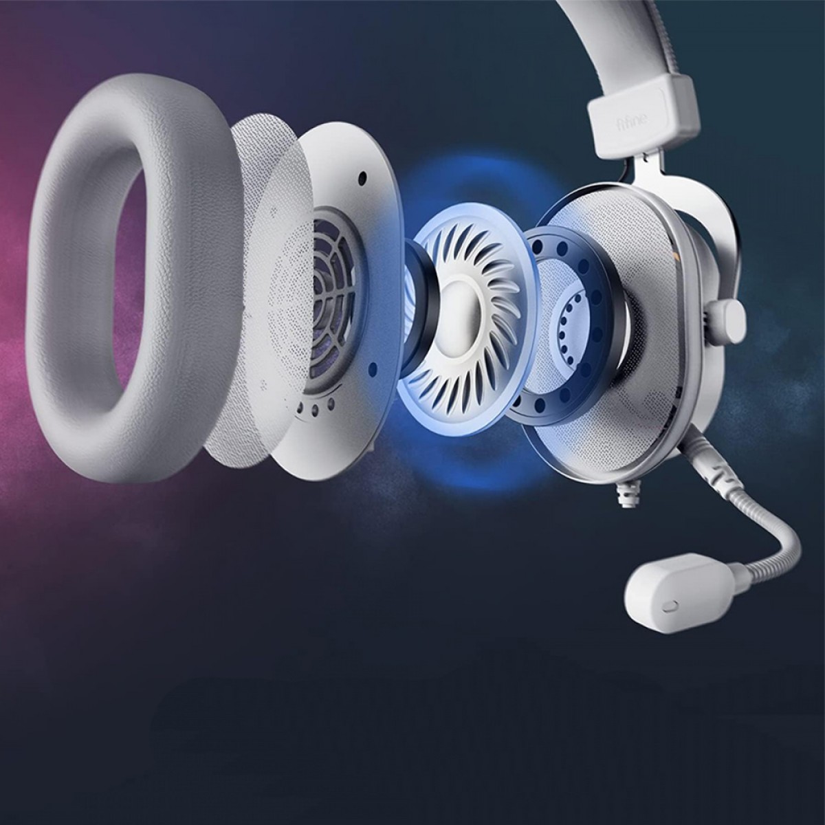 Headset Gamer Fifine H6W, 7.1 Surround, Drivers de 50mm, RGB, USB, White