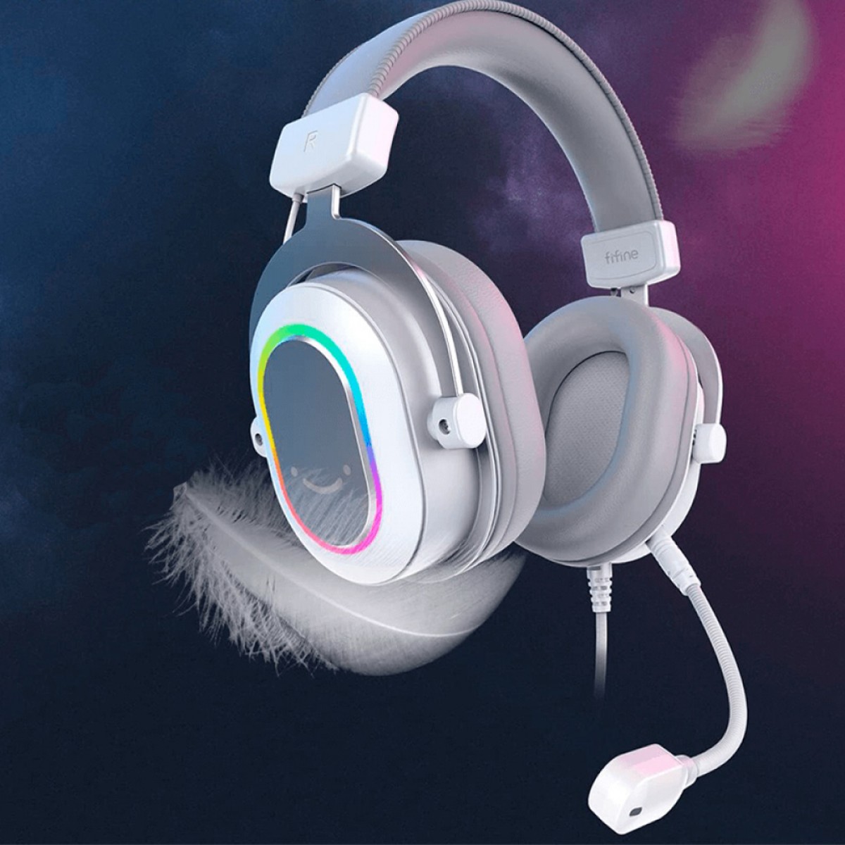 Headset Gamer Fifine H6W, 7.1 Surround, Drivers de 50mm, RGB, USB, White