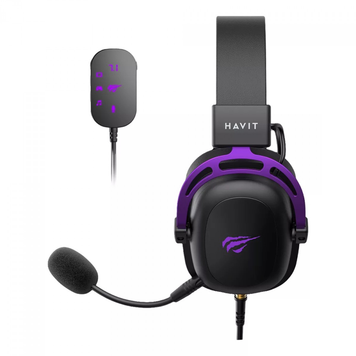 Headset Gamer Havit, 3.5mm + USB,  Drivers de 53mm, Múltiplas Plataformas, Black/Purple, HV-H2002C+U