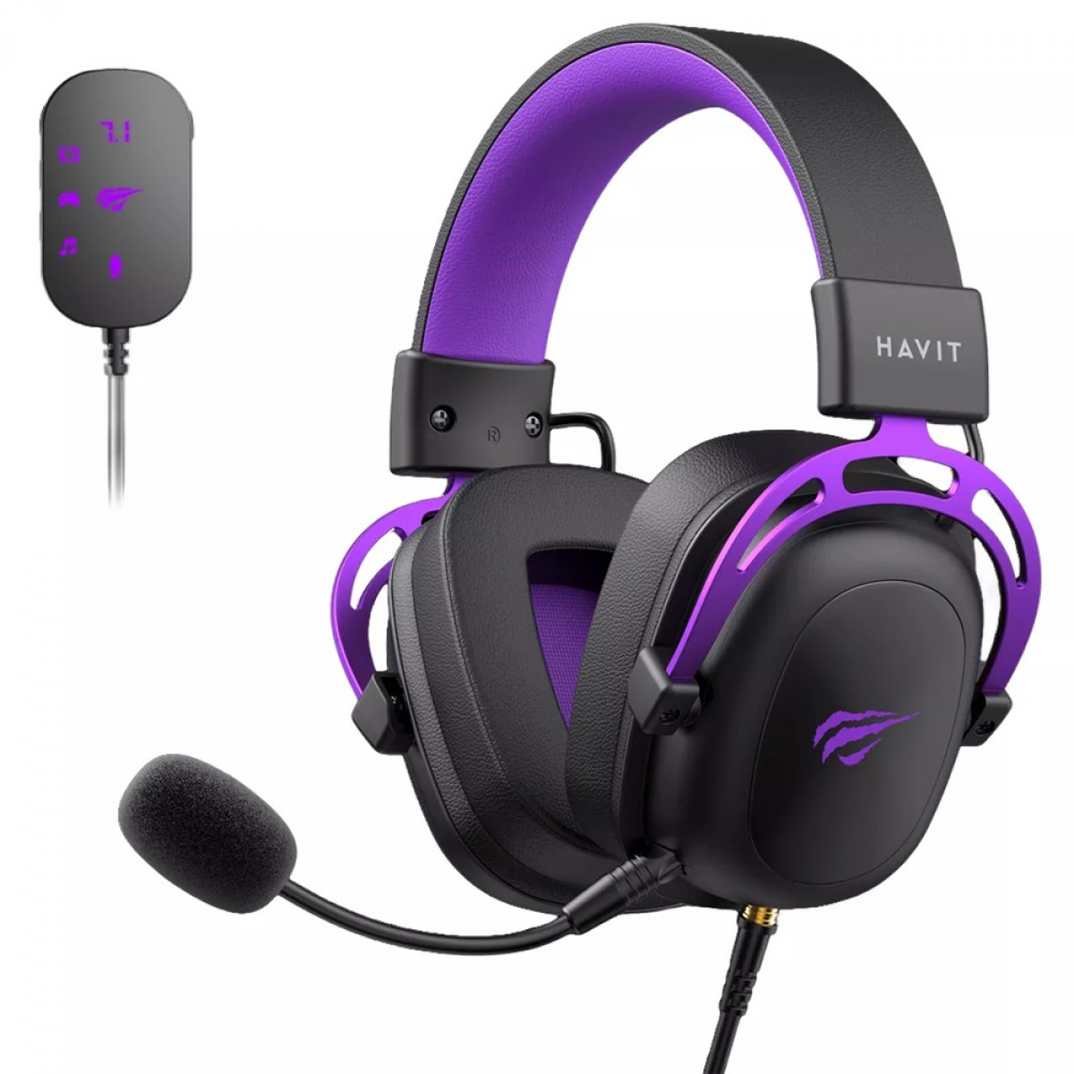 Headset Gamer Havit, 3.5mm + USB,  Drivers de 53mm, Múltiplas Plataformas, Black/Purple, HV-H2002C+U
