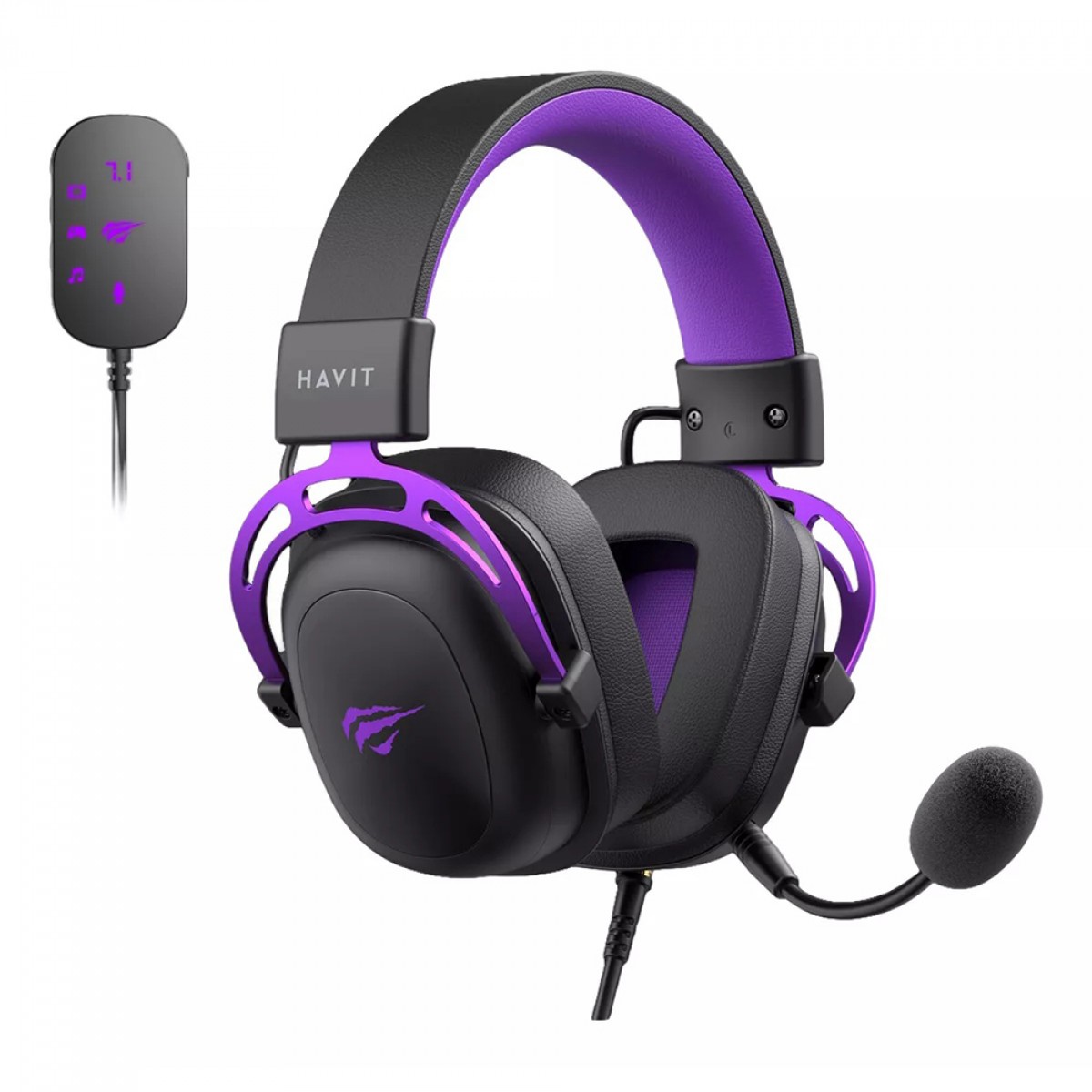 Headset Gamer Havit, 3.5mm + USB,  Drivers de 53mm, Múltiplas Plataformas, Black/Purple, HV-H2002C+U