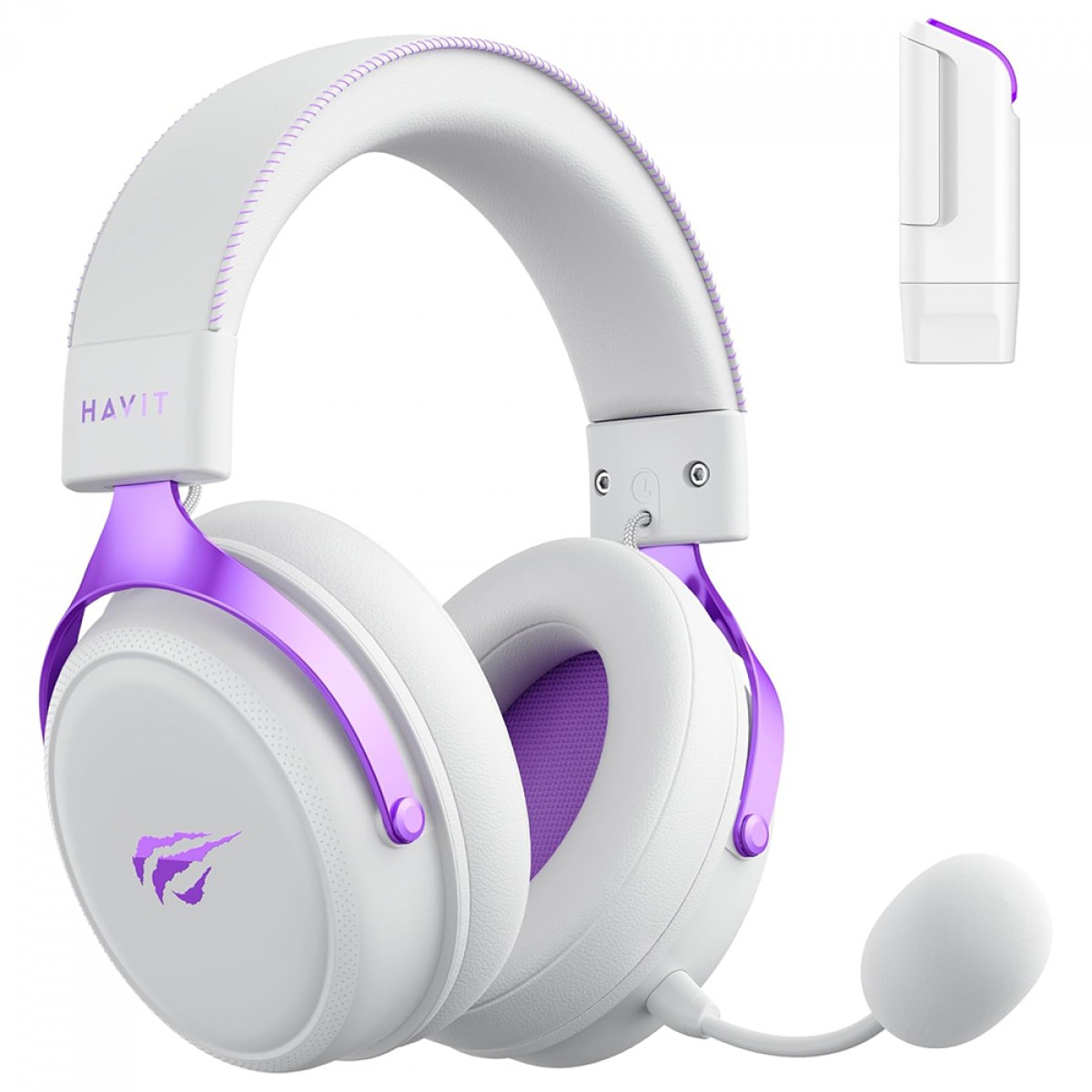 Headset Gamer Havit H2015YG Quad-Mode, Wireless/Bluetooth/USB, Drivers de 53mm, Branco e Roxo