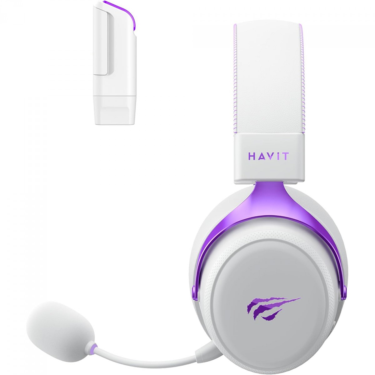 Headset Gamer Havit H2015YG Quad-Mode, Wireless/Bluetooth/USB, Drivers de 53mm, Branco e Roxo