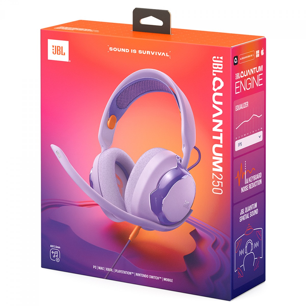 Headset Gamer JBL Quantum 250 Purple, 3.5mm, Drivers de 50mm, Microfone Destacável, Roxo, JBLQTUM250PUR