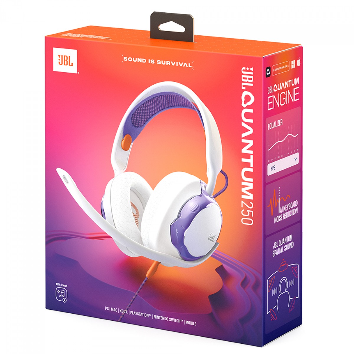 Headset Gamer JBL Quantum 250 White, 3.5mm, Drivers de 50mm, Microfone Destacável, Branco, JBLQTUM250WHT