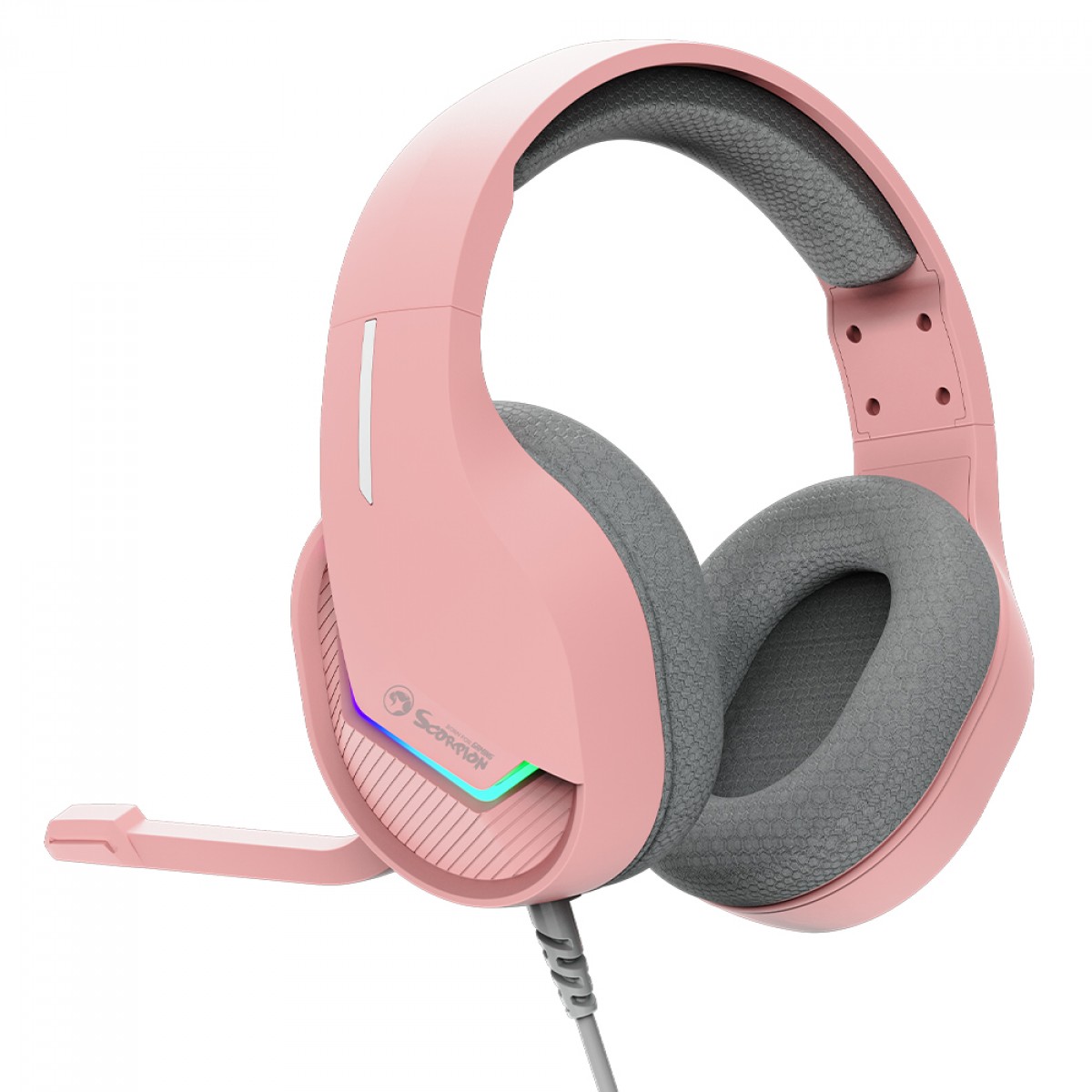 Headset Gamer Marvo, RGB, USB, Drivers de 50mm, Pink, H8618 PK