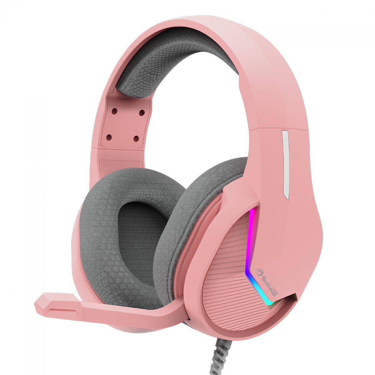 Headset Gamer Marvo, RGB, USB, Drivers de 50mm, Pink, H8618 PK