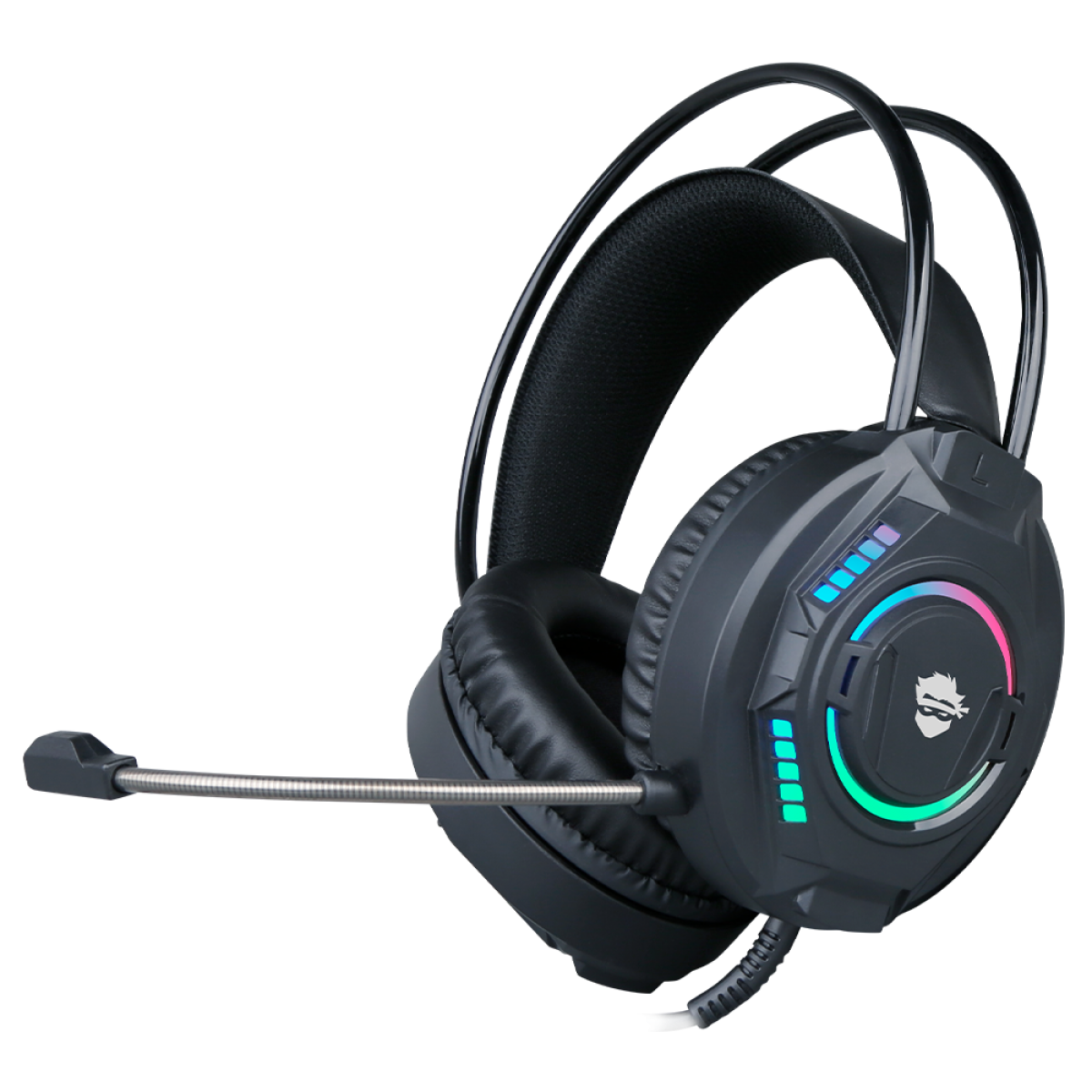 Headset Gamer Ninja Rainbow, 3.5mm + USB, PC, RGB, Drivers 50mm, Black