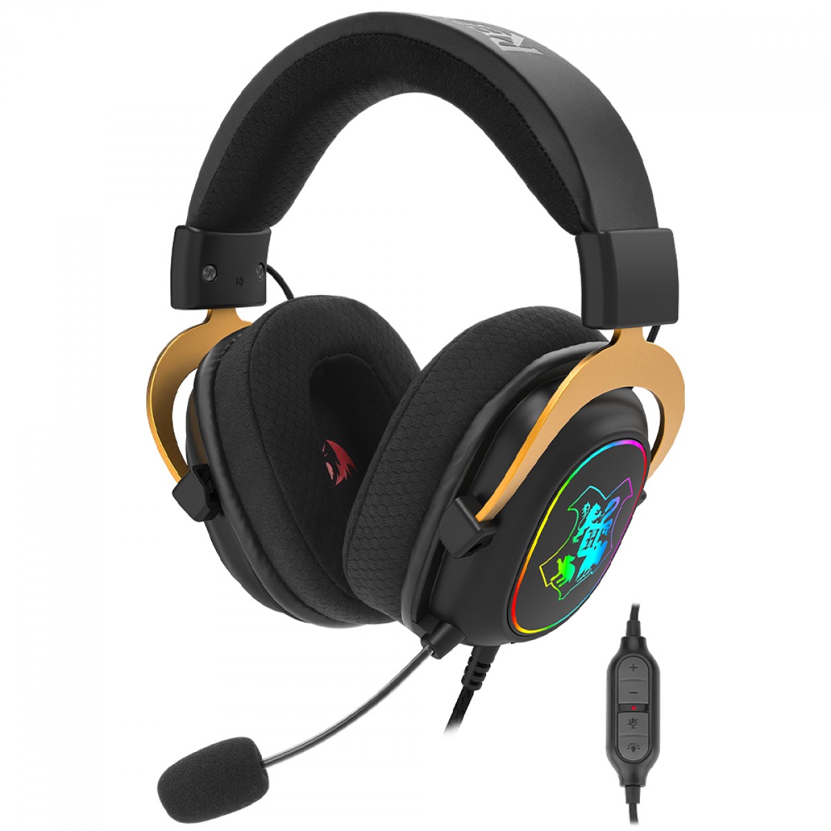 Headset Gamer Redragon Harry Potter Zeus Hogwarts, RGB, USB, Surround 7.1 Virtual, Com Kit Customização, Preto e Dourado, HP-510 RGB