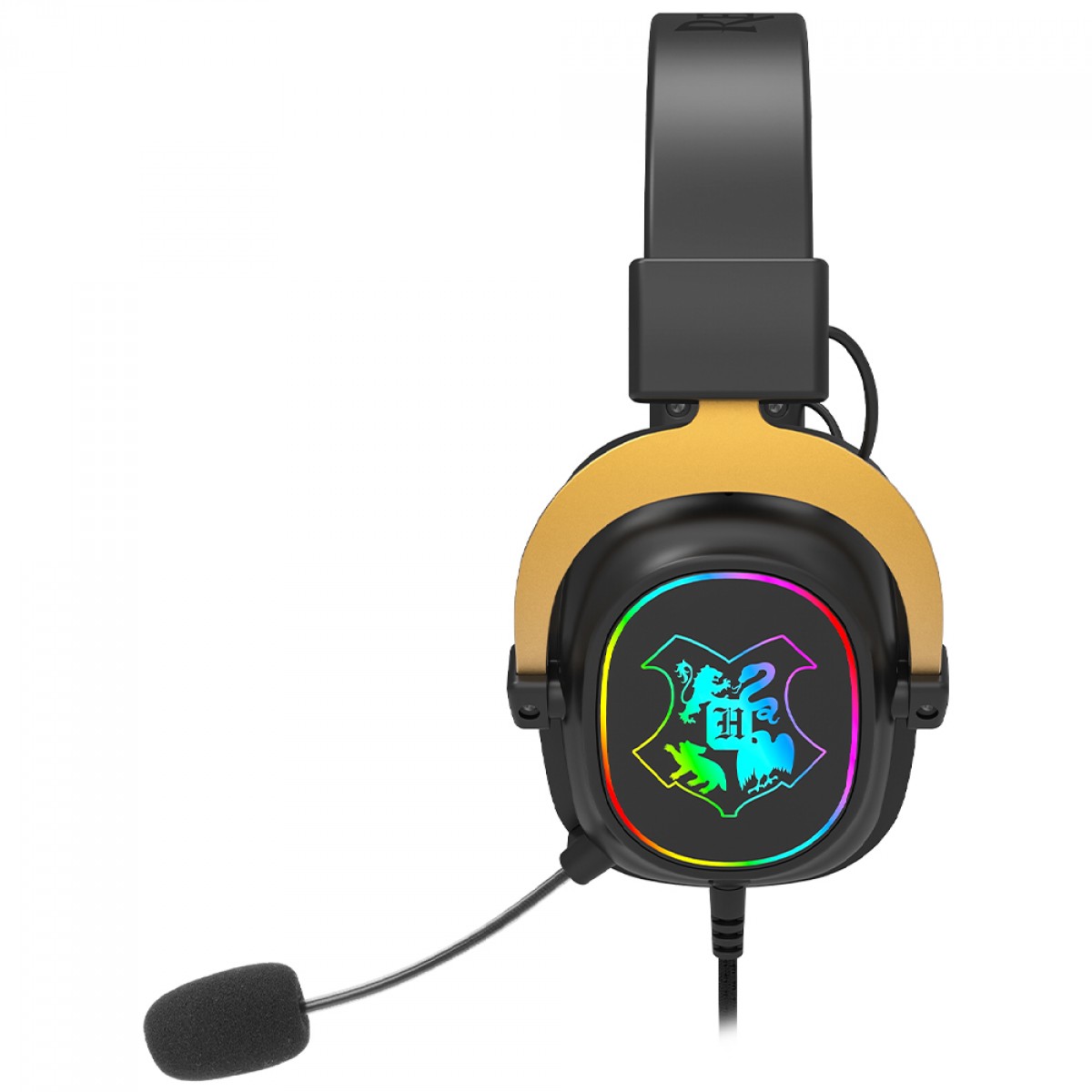 Headset Gamer Redragon Harry Potter Zeus Hogwarts, RGB, USB, Surround 7.1 Virtual, Com Kit Customização, Preto e Dourado, HP-510 RGB