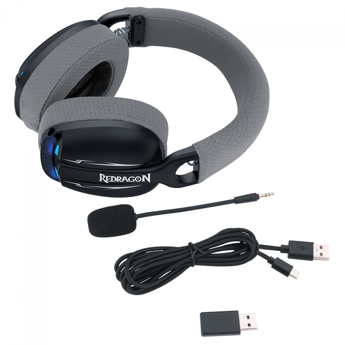 Headset Gamer Redragon Skuld Pro, USB, Drivers de 40mm, Led Azul, Preto, H878BG