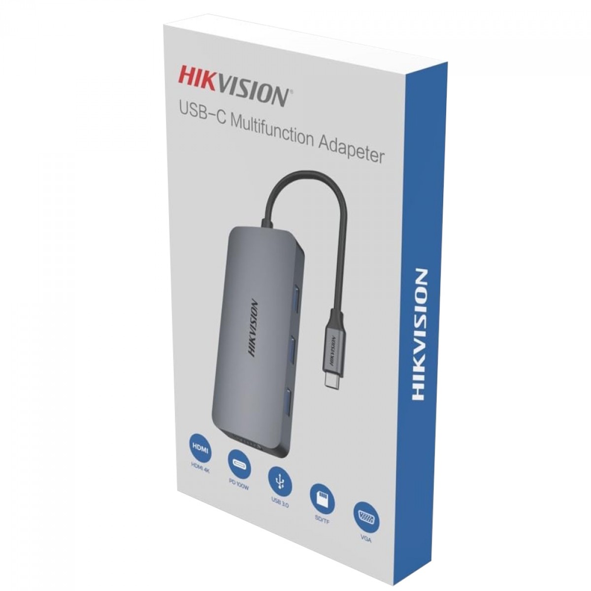 Hub Adaptador Hikvision 8 em 1, USB-C Para USB 3.0+HDMI+VGA+TF/SD+Tipo-C, Cinza, HS-HUB-DS801