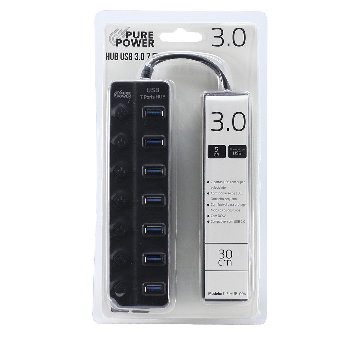 HUB 7 Em 1, USB 3.0, Pure Power, PP-HUB-004