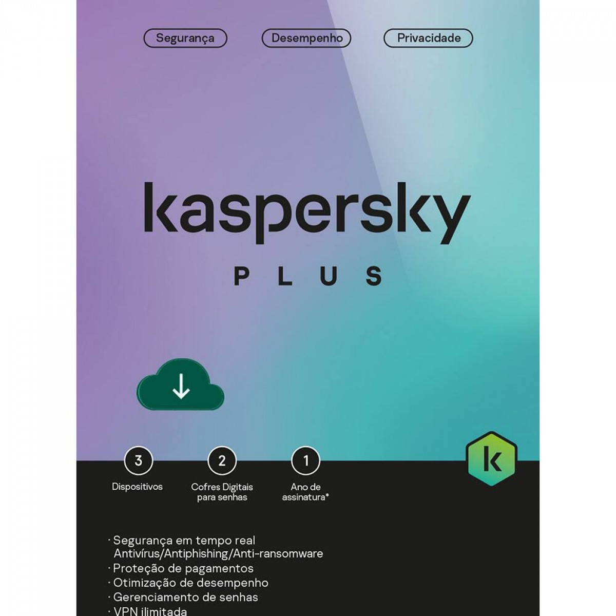 Kaspersky Antivírus Plus, 3 dispositivos, 12 meses ESD, Digital para Download, KL1042KDCFS