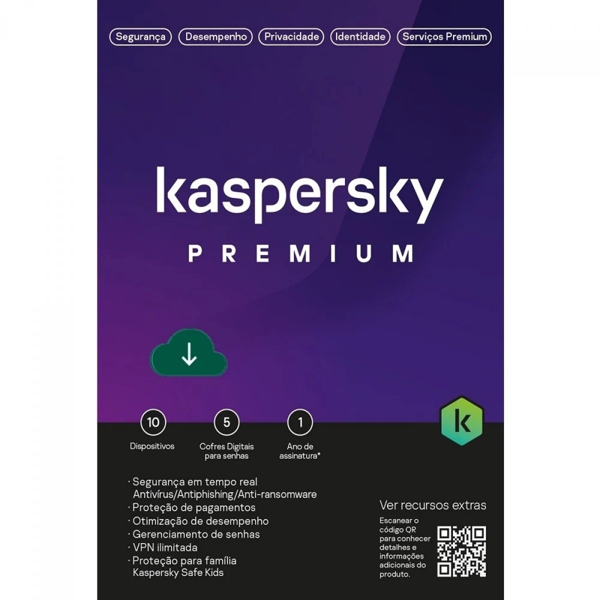 Kaspersky Antivírus Premium, 10 dispositivos, 12 meses ESD, Digital para Download, KL1047KDKFS
