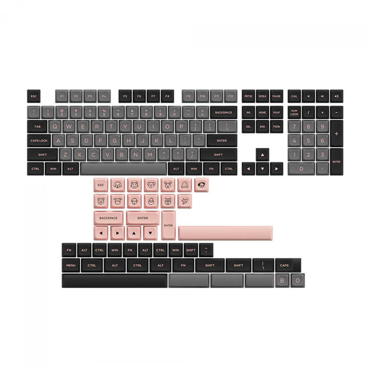 Keycaps Akko Black & Pink, ASA-Low, PBT, ANSI, 155 Teclas