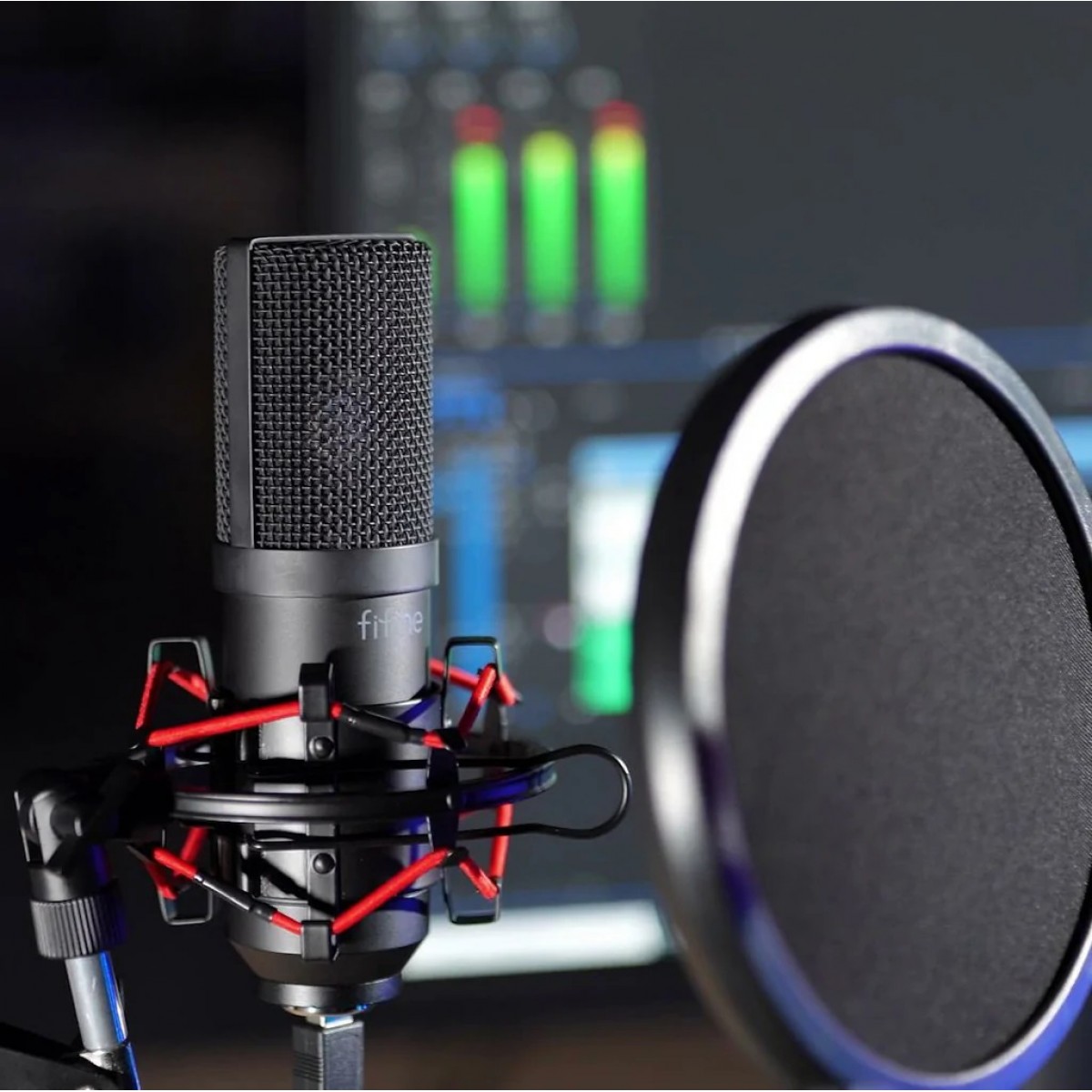 Kit de Microfone Condensador Fifine T732, USB, Black, Com Braço Articulado