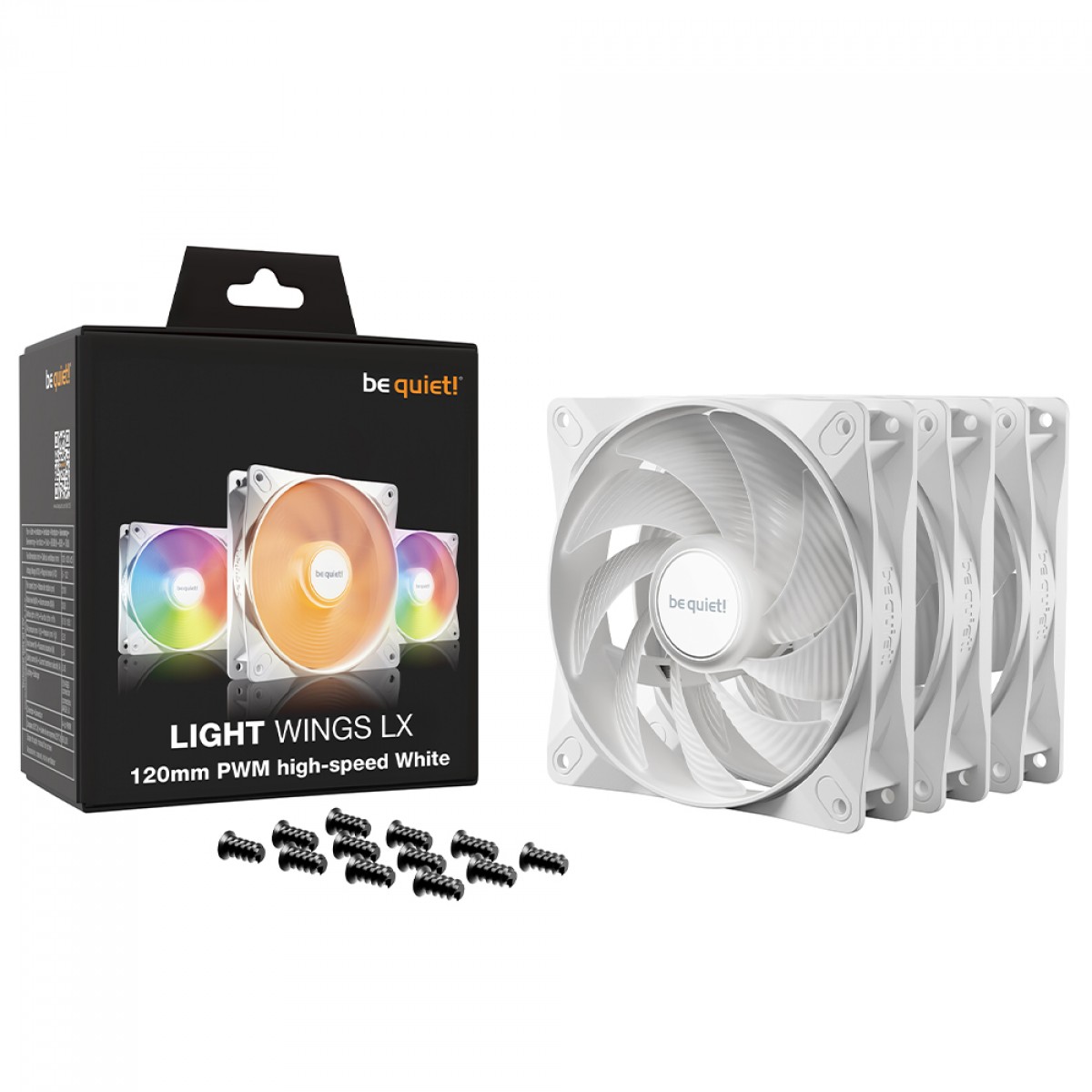 Kit Fan Com 3 Unidades Be Quiet Light Wings LX, ARGB, 120mm, PWM, Branco, BL125