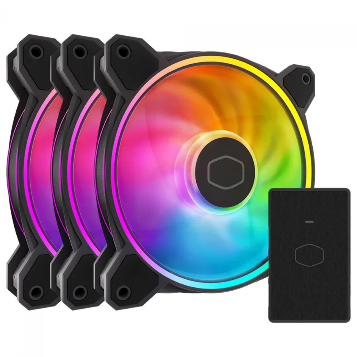 Kit Fan Com 3 Unidades Cooler Master MasterFan MF120 Halo2, ARGB, 120mm, Com Controladora, Preto, MFL-B2DN-213P2-R2
