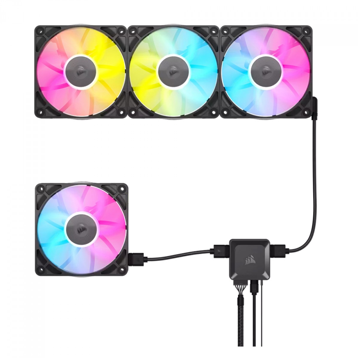 3287Kit Fan Com 3 Unidades Corsair iCUE LINK RX120, RGB, 120mm, Preto, CO-9051018-WW