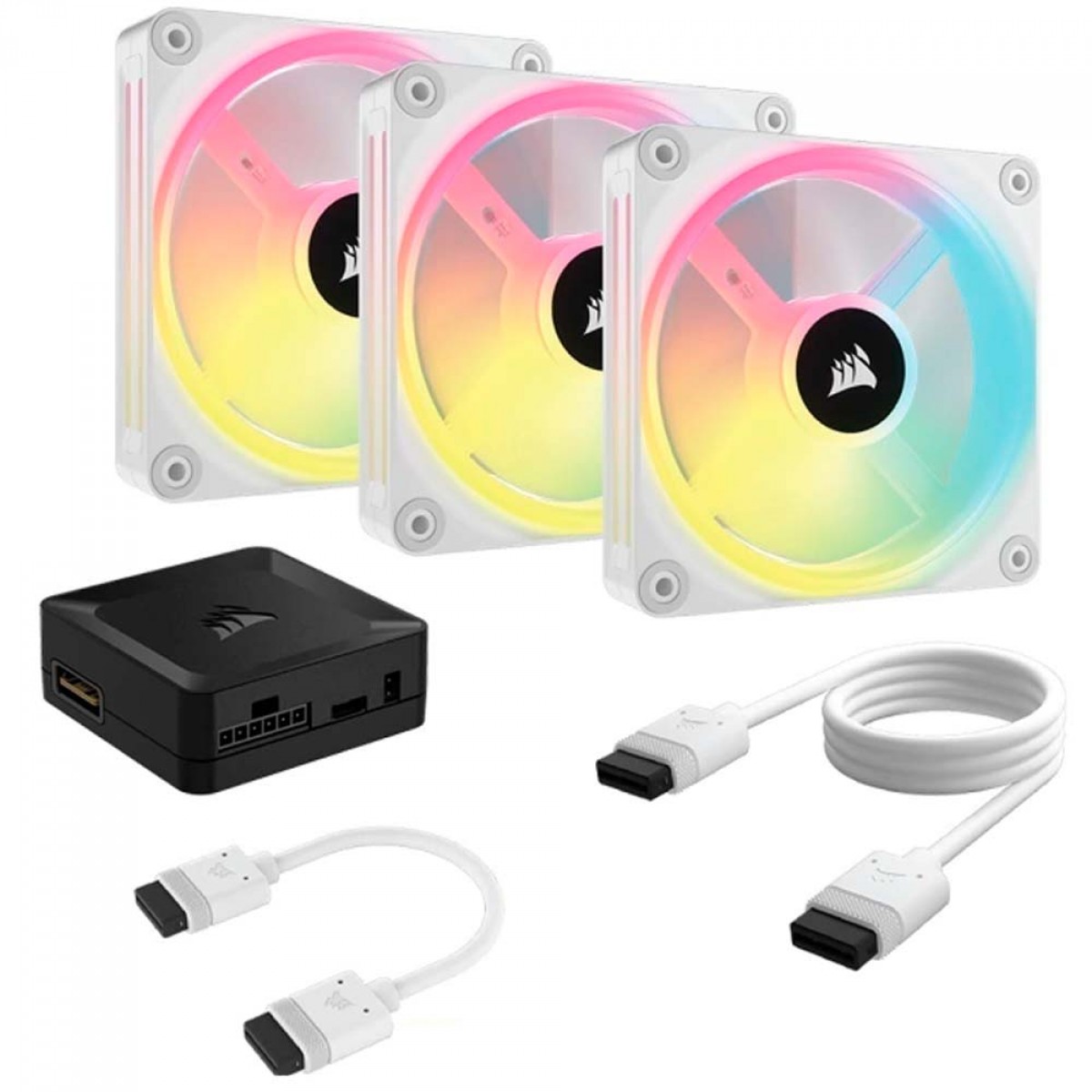 Kit Fan Com 3 Unidades, Corsair, iCue, QX120, RGB, Magnetic, 120mm, White, CO-9051006-WW