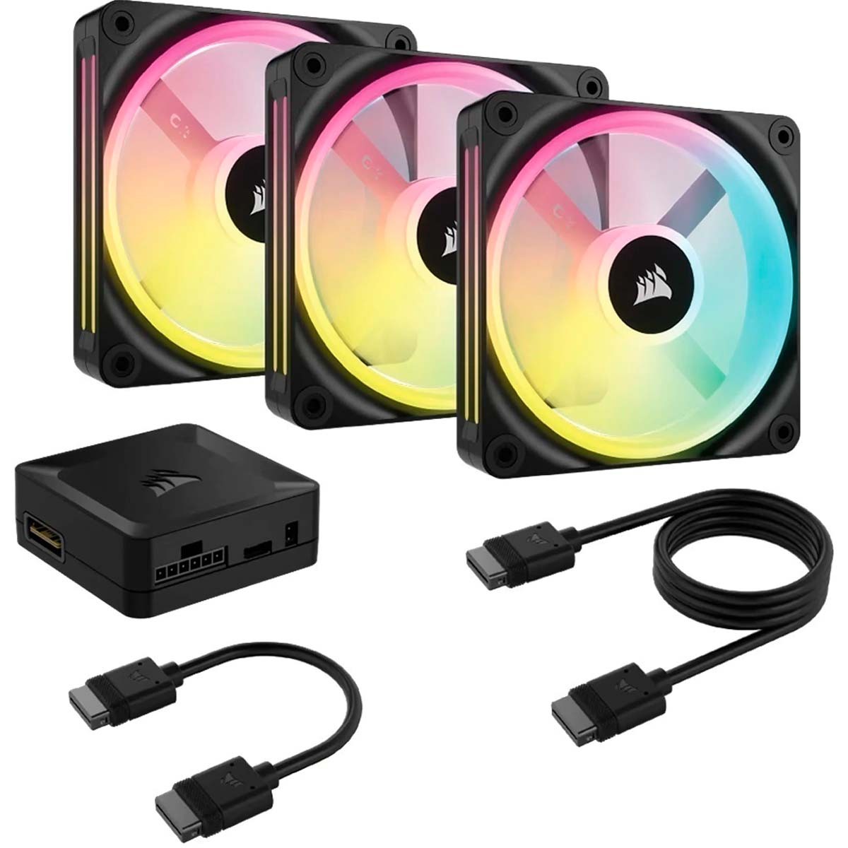 Kit Fan Com 3 Unidades, Corsair, iCue, QX120, RGB, Magnetic, 120mm, Black, CO-9051002-WW