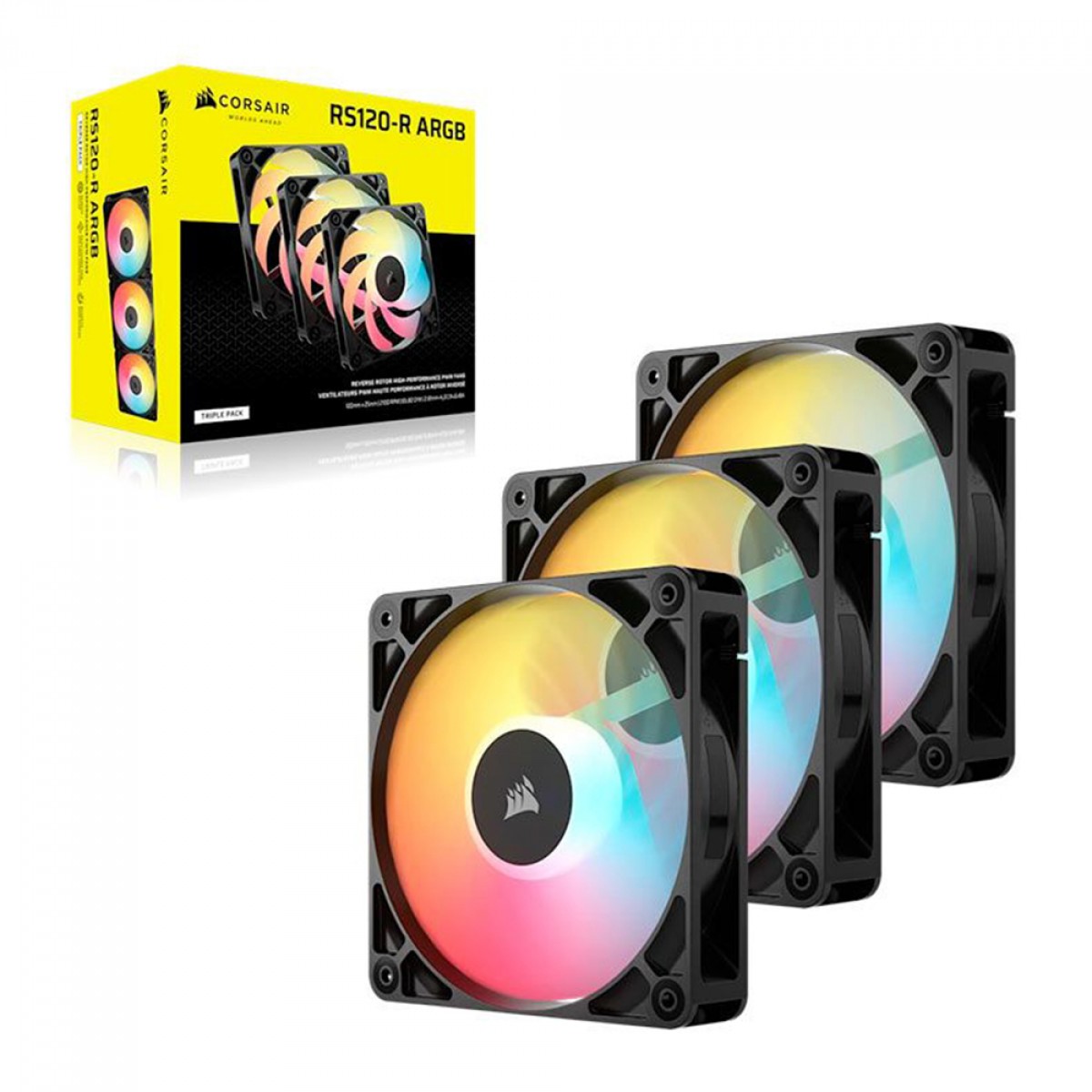 Kit Fan Com 3 Unidades Corsair RS120-R, ARGB, Reverse, 120mm, Preto, CO-9050196-WW