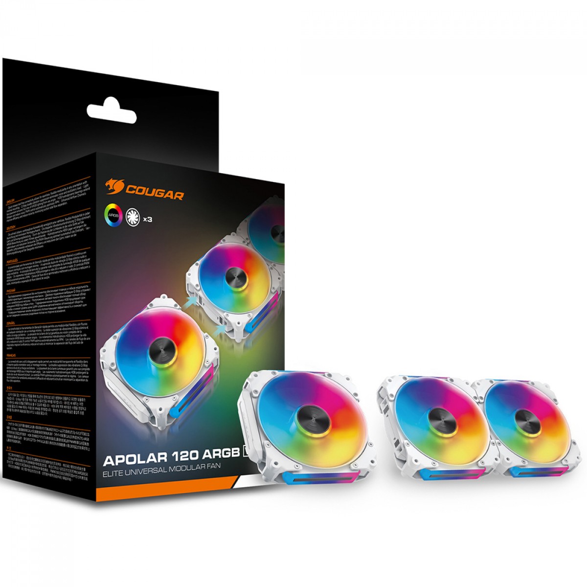 Kit Fan Com 3 Unidades Cougar Apolar, 120mm, ARGB, PWM, Branco, 3MAPR12A3.0002