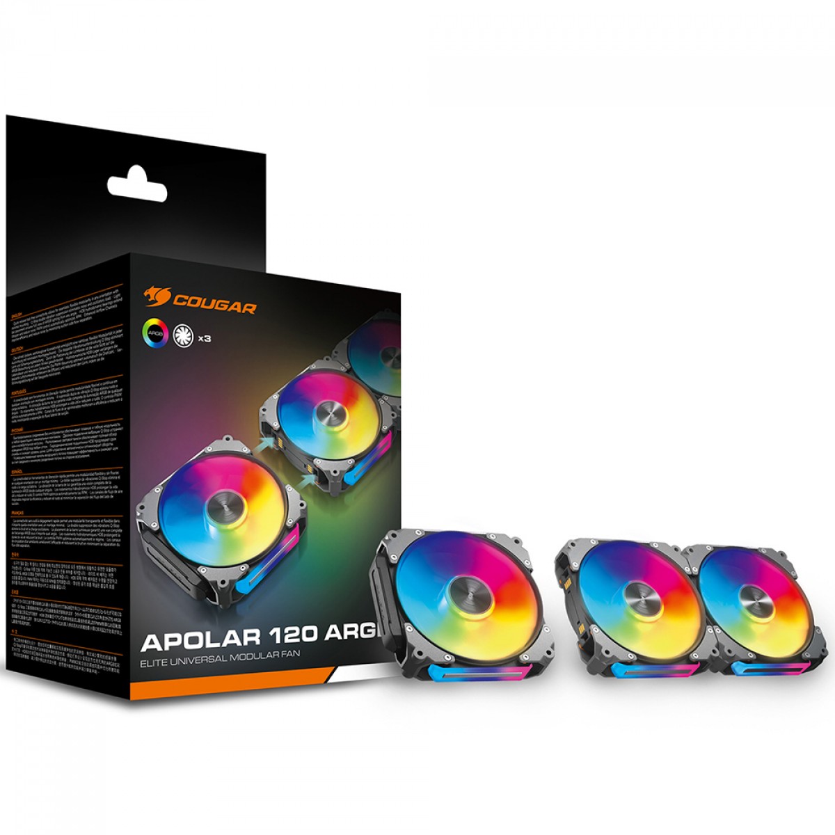 Kit Fan Com 3 Unidades Cougar Apolar, 120mm, ARGB, PWM, Preto, 3MAPR12A3.0001