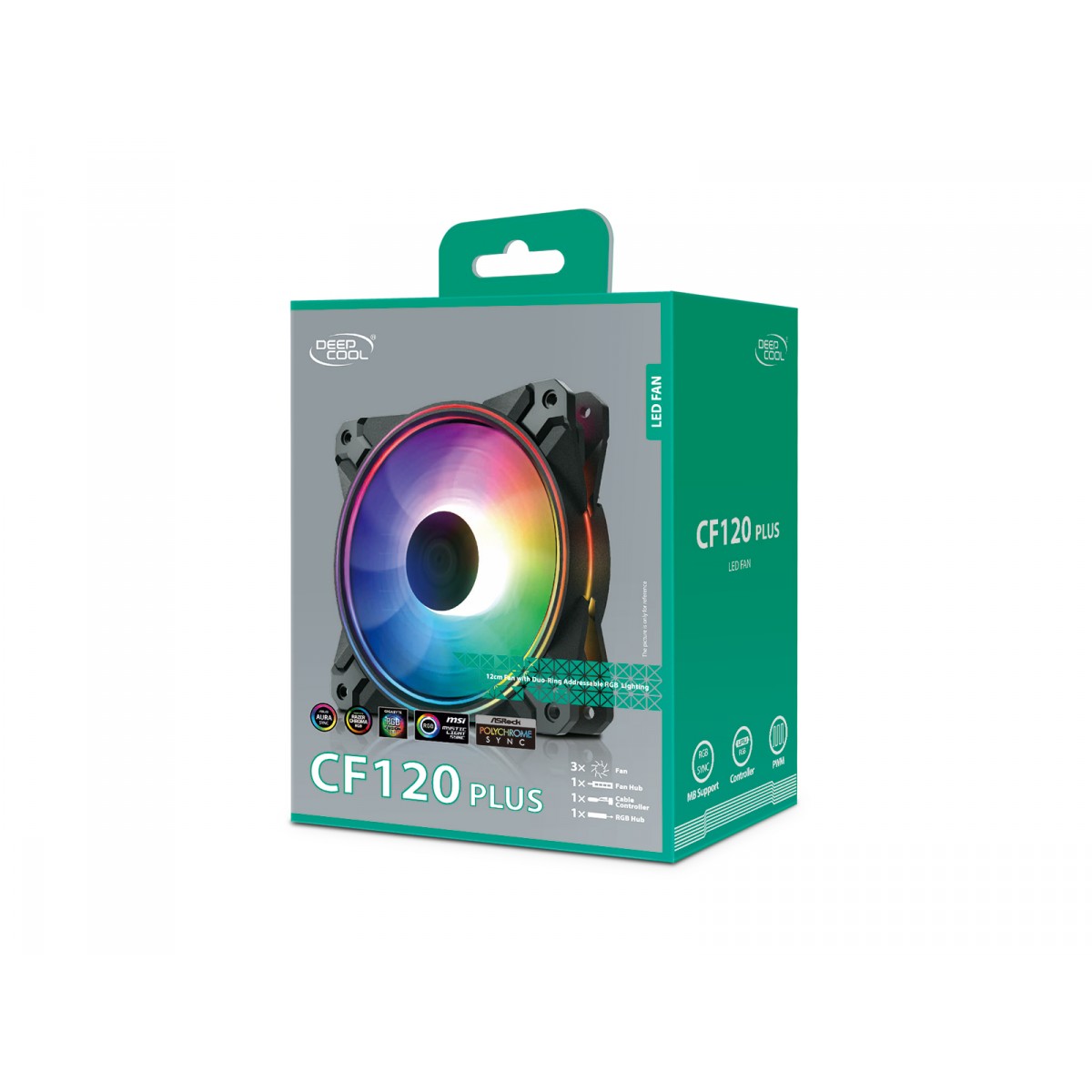 Kit Fan com 3 Unidades DeepCool Dual Ring, RGB 120mm, CF120 PLUS, DP-F12-AR-CF120P-3P